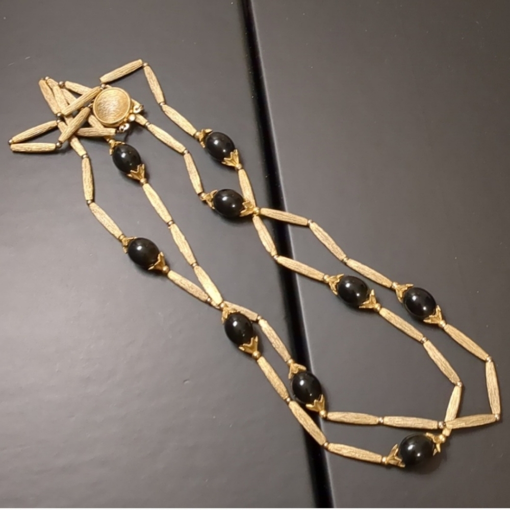 Vintage Gold and Black Beaded Necklace